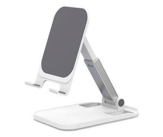 Suport universal pentru telefon sau tableta, cu multiple reglaje, pentru masa sau birou, alb