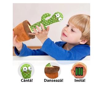 Jucarie din plus interactiva Cactus vorbitor, dansator, lumineaza, 35 centimetri