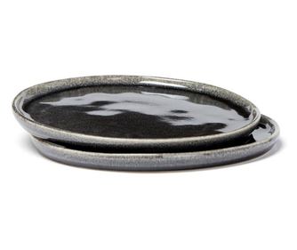 Set od 2 visokokvalitetna tanjura, ručno izrađena, keramika, crna, 26,5 cm