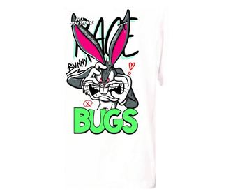 Unisex bela majica, potisk "BUGS", oversize kroj, velikost XL