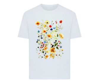 Unisex bela majica, kroj Boxy fit, velikost M, potisk "flowers"