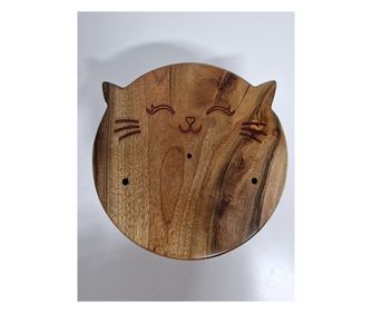 Tocător Exclusivist din Lemn de Nuc cu Design de Pisică și Accente de Rășină Fosforescentă