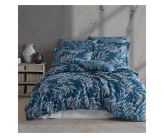Двойно спално бельо, Majoli Bahar Class Home Collection, 100% памучен сатен, 210TC, 6 части, Irene Blue