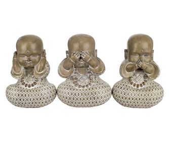 Figurină Buddha 3 unități din rășină maro Figurină Buddha Figuri din rășină pentru decorarea grădinii 19x11x14cm