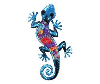 Decor And Go - Adorno de perete Lagartija 2 buc. Figurine din metal și sticlă șopârlă albastră din rășină pentru grădină cm