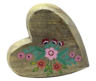 Decoratiune din lemn in forma de inima, diverse nuante de maro - 20x19x3cm