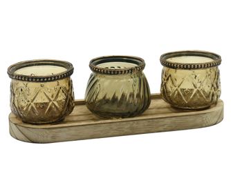 Suport pentru lumânări ORIGEN Home Decor, tavă 3U, vaze și suporturi pentru lumânări, maro - 8x26x9cm