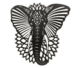 Decorațiune de perete elefant ORIGEN Home Decor, metal, etnic, gri, 60x52x5cm