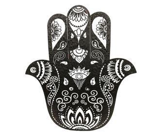 Ornament de perete ORIGEN Home Decor Mâna Fatimei Aplice etnice metal 60x53x1cm Gri