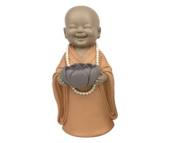 Suport pentru lumânare călugăr ORIGEN Home Decor 2U Buddha portocaliu - 23x11x14cm, decorațiune orientală
