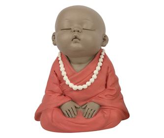 Figurină Buddha Portocalie ORIGEN Home Decor Monk 3U Buddhas - 10x8x9cm Rășină de Înaltă Calitate