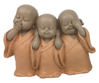 Decorațiuni interioare ORIGIN Călugări Nu Văd Nu Aud Nu Vorbesc 2U Buddha Figurină Buddha Portocalie - 12x15x6cm