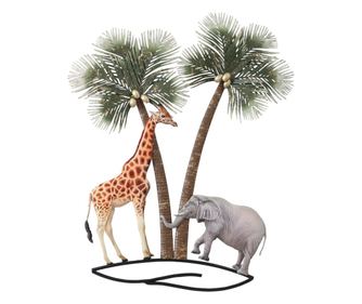 Ornament de perete etnic decorativ din metal cu elefant și girafă pentru casă