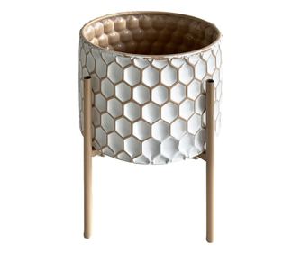 Голяма метална и дървена саксия за вътрешна и външна декорация