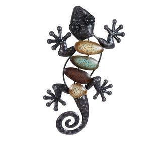 Ornament decorativ de perete șopârlă mică pentru grădină tropicală, metal negru