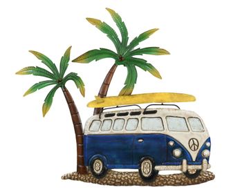 Ornament de perete decorativ din metal vintage ORIGEN Decor Home Surf Van