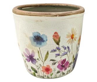 Саксия за цветя ORIGEN Decor Home, бяла керамика, романтичен дизайн, идеална за вътрешни и външни пространства, 15.5 см