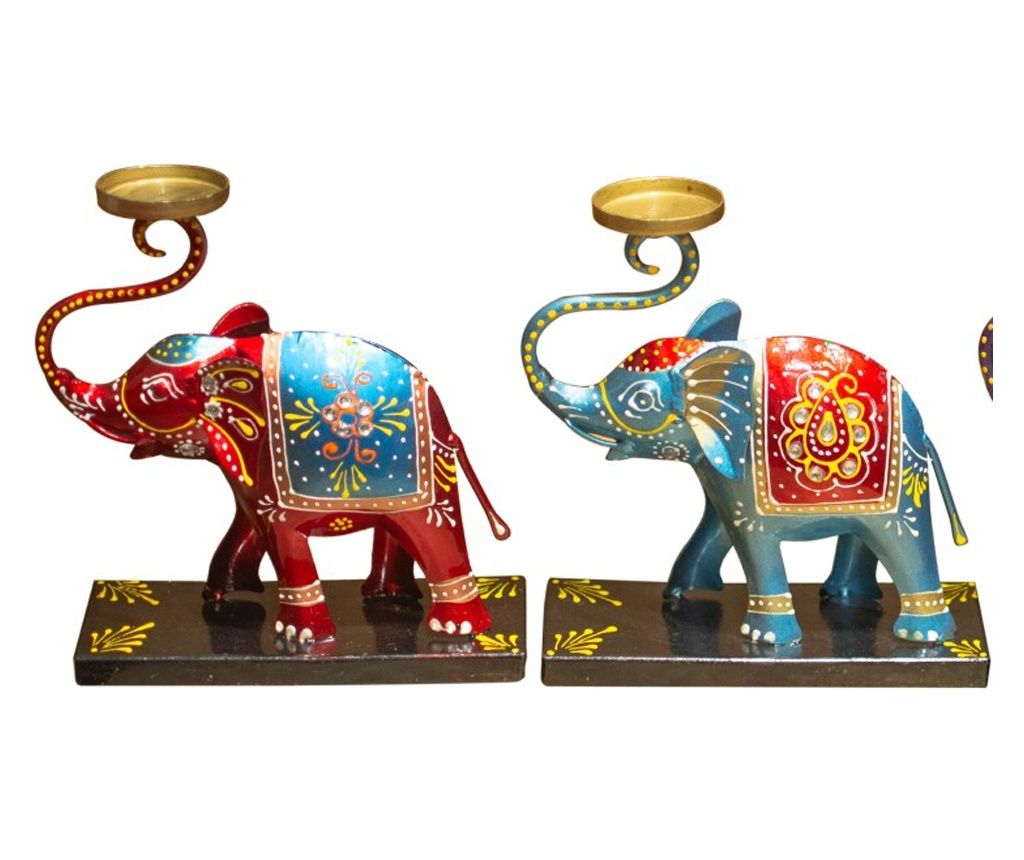 ORIGEN Decor Home Elephant Multicolor Decorative Tin Candle Holder - Elephant Figure 3 Units for Home Decoration