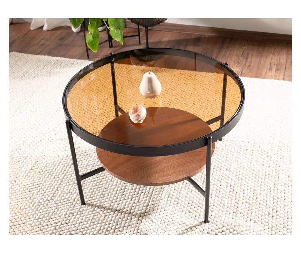 Masuta de cafea lemn si sticla rotunda Prima