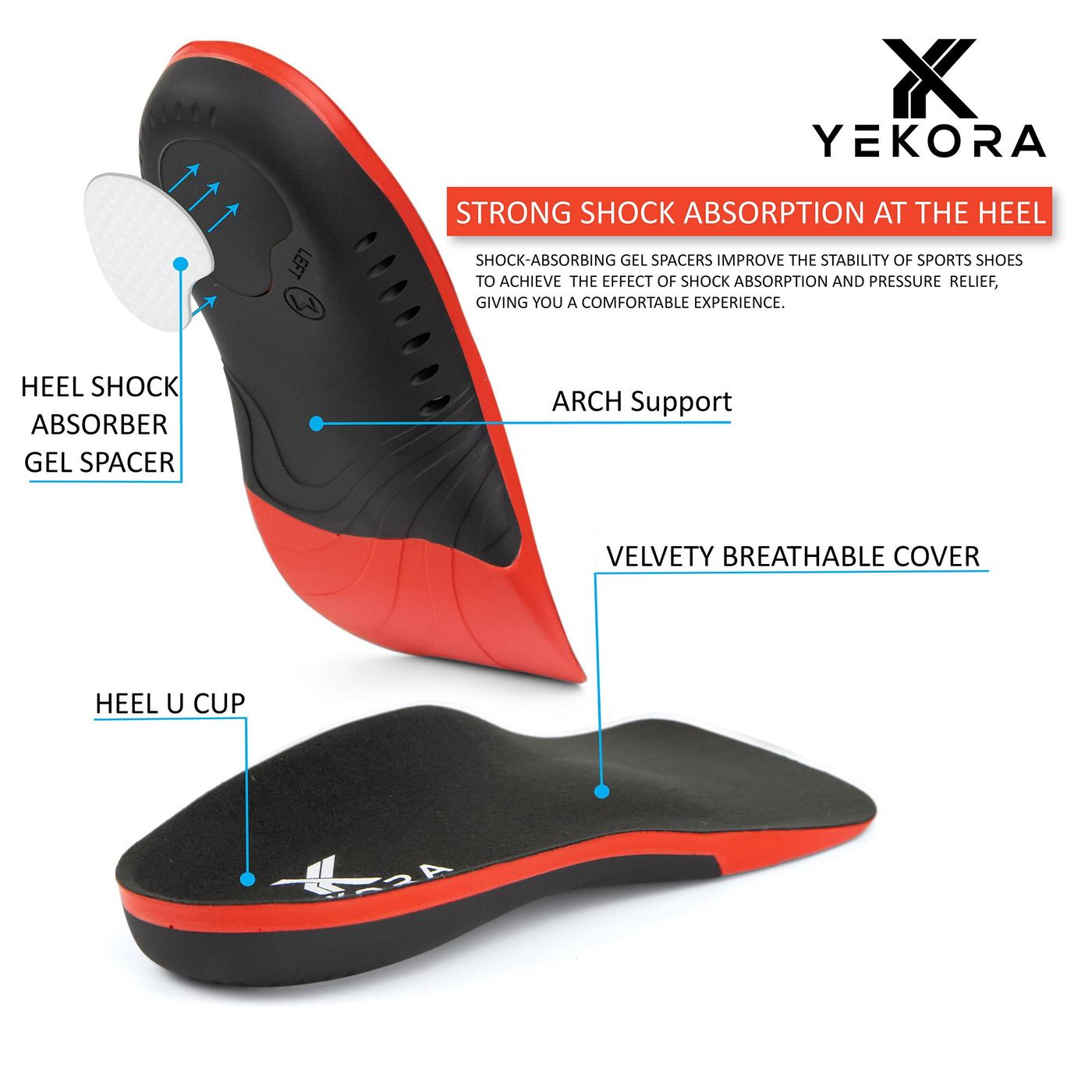 Ortopedski vložki YEKORA Foot Expert 3/4, za ploska stopala, padlo stopalno lok, Velikost  XL/45-47 - 6