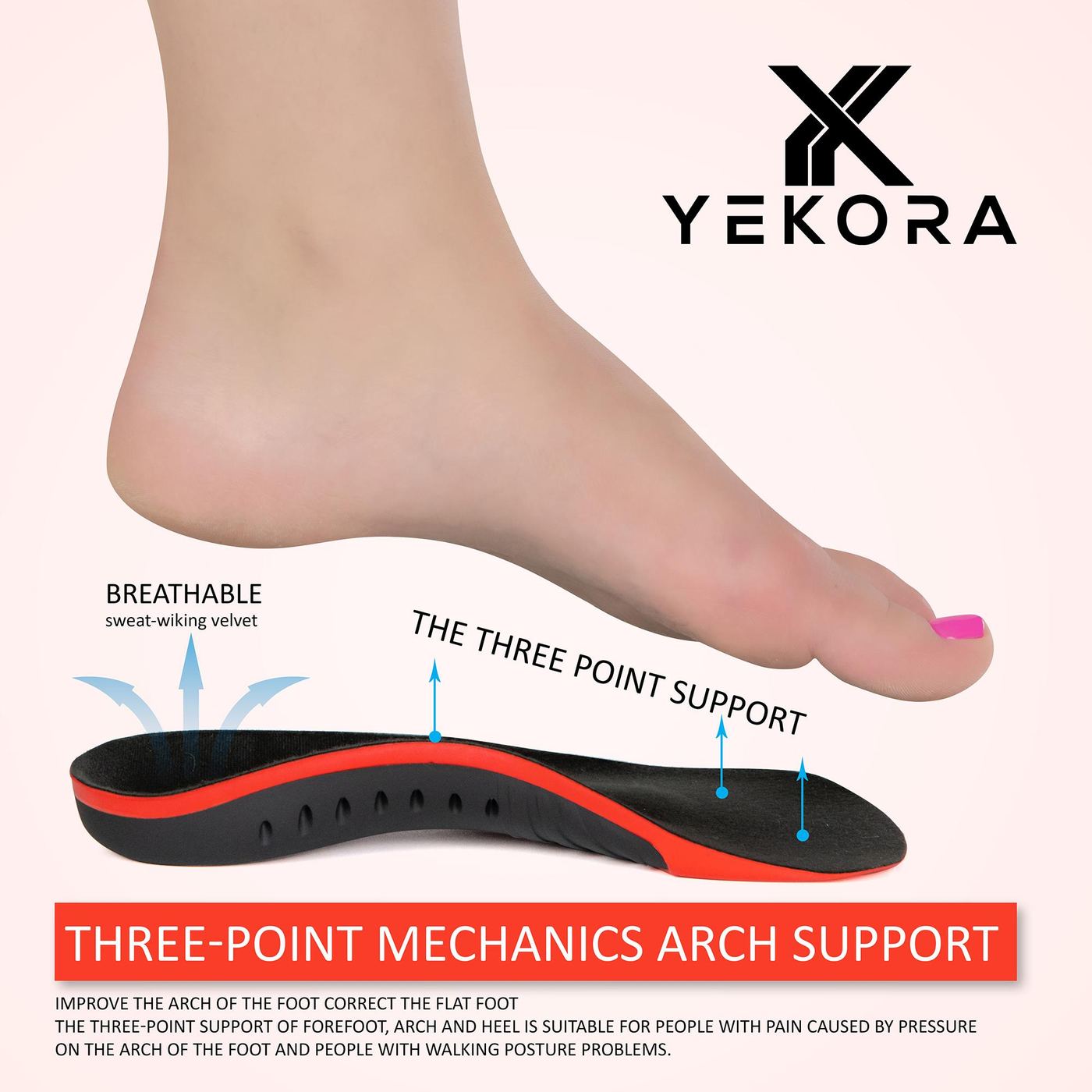 Ortopedski vložki YEKORA Foot Expert 3/4, za ploska stopala, padlo stopalno lok, Velikost  XL/45-47 - 7