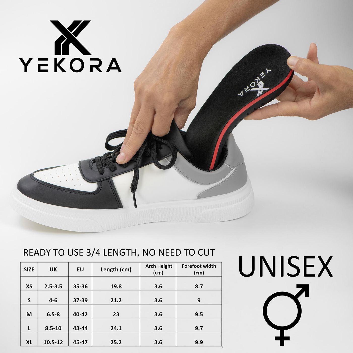 Ortopedski vložki YEKORA Foot Expert 3/4, za ploska stopala, padlo stopalno lok, Velikost  XL/45-47 - 8
