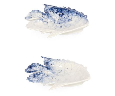 Sada 8 porcelánových tanierov Modro-biely rybací vzor 15,1x14,3x2,1 cm
