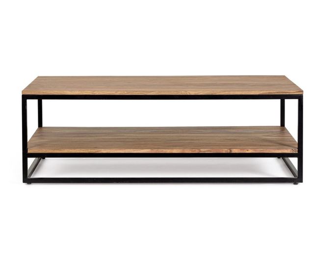 Nartan stolić za kavu od smeđeg drva i crnog čelika, 118x60x40 cm