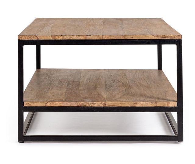 Nartan stolić za kavu od smeđeg drva i crnog čelika, 118x60x40 cm