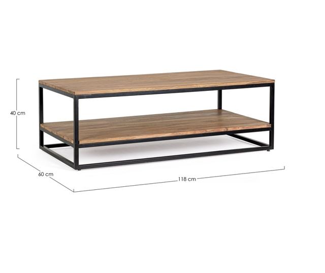 Nartan stolić za kavu od smeđeg drva i crnog čelika, 118x60x40 cm