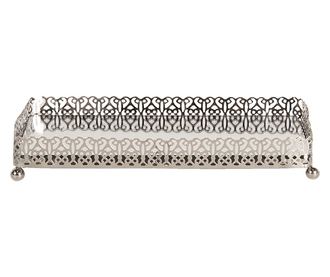 Tava decorativa metal argintiu oglinda 20x10x3 cm