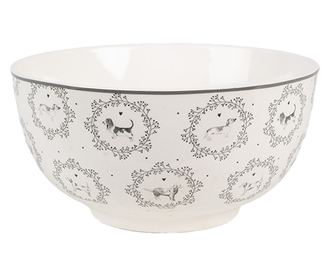 Set 2 zdjele od bijelog i sivog porculana Psići 14x7 cm, 500 ml