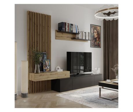 Ansamblu living, negru/stejar Artisan, REBEKA PLUS