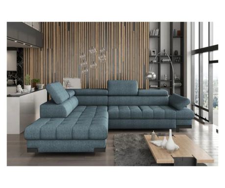 Coltar SELVA L, sezlong stanga, stofa albastra - Palladium 14, 263x97/223x75/95 cm, extensibil, lada, tetiere reglabile