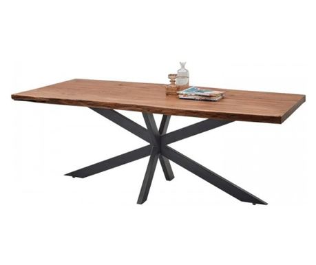 Masa dining Jaro, lemn masiv/metal, acacia/negru, 200x97x76,5 cm