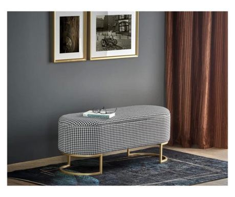 Banca HARMONY, negru/alb/auriu, cu spatiu depozitare, 105x40x42 cm