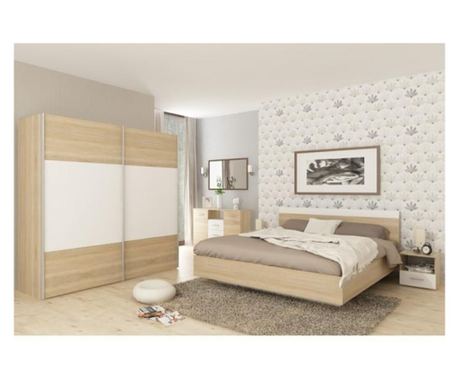 Set complet dormitor (pat 160x200 cm), stejar, sonoma/alb GABRIELA NEW