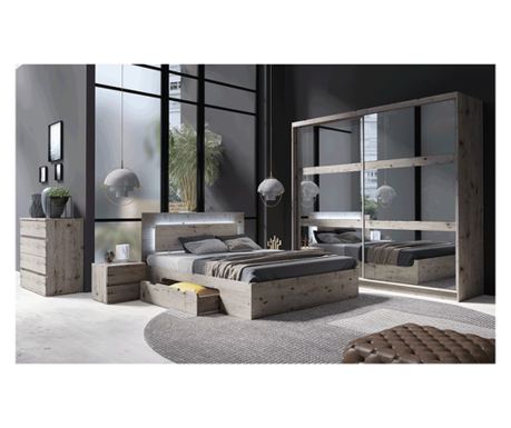 Set dormitor (dulap/ pat/ 2 noptiere), stejar Wellington, TOGOS