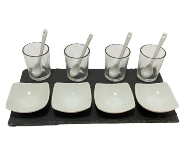 Excellent Houseware négyzet alakú tálaló készlet, pala/porcelán, 30x15cm, fekete/fehér