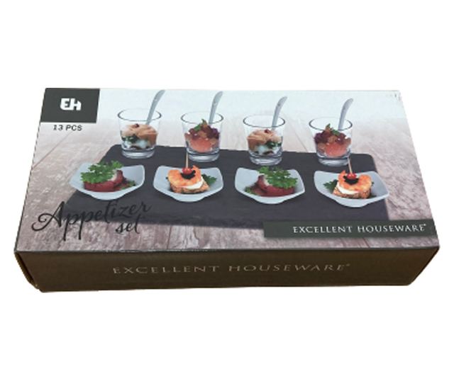 Excellent Houseware négyzet alakú tálaló készlet, pala/porcelán, 30x15cm, fekete/fehér