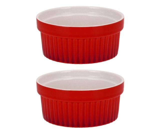 Set 2 ramekini Excellent Houseware, portelan, 11x5 cm, rosu/alb