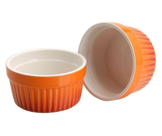 Set 2 ramekini Excellent Houseware, portelan, 9x5 cm, portocaliu/alb