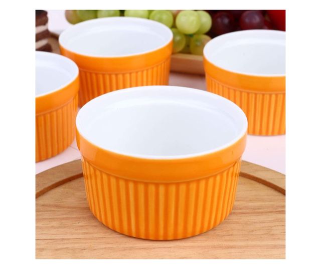 Set 2 ramekini Excellent Houseware, portelan, 9x5 cm, portocaliu/alb