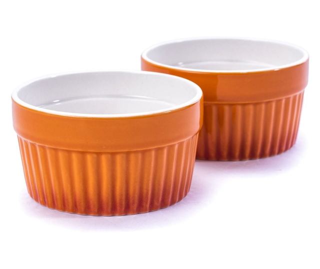 Set 2 ramekini Excellent Houseware, portelan, 9x5 cm, portocaliu/alb