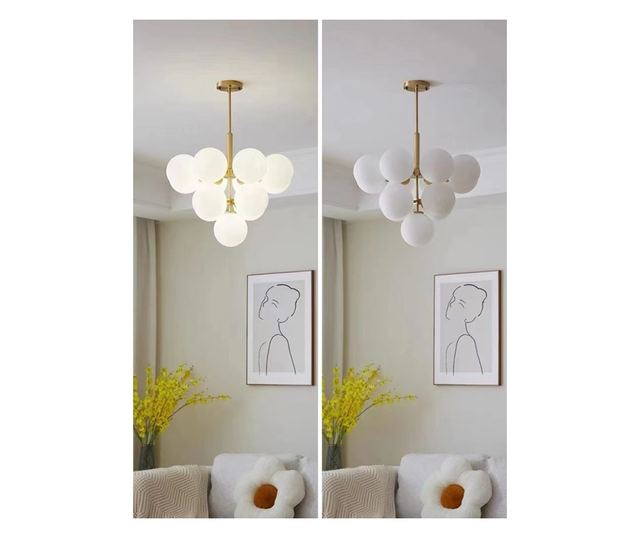 RFAN Chandelier, Model 5071-13, with Lampshades, 13 X E27, Gold/White