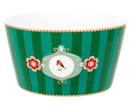 Bol din porțelan, Pip Studio, Stripes Green, 15 cm, colecția Love Birds