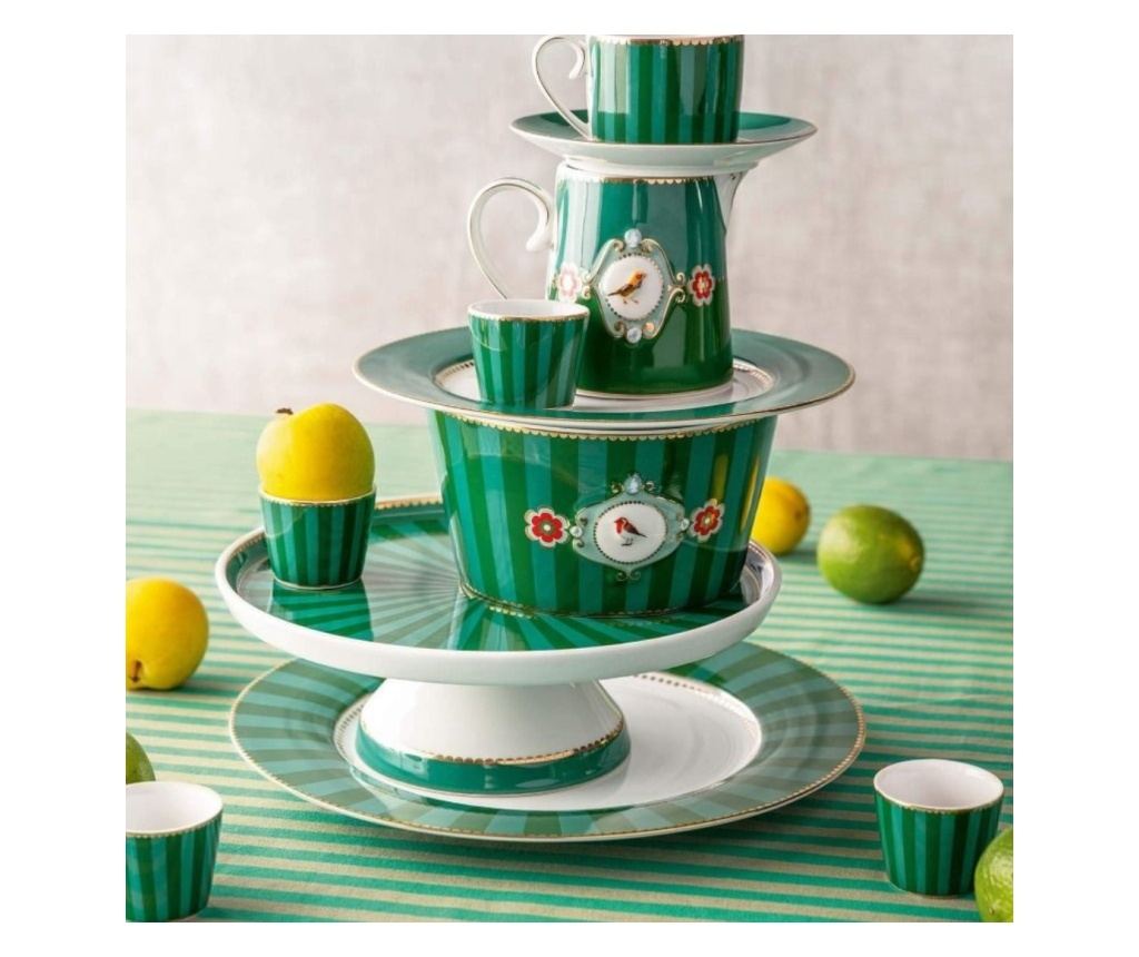 Bol din porțelan, Pip Studio, Stripes Green, 15 cm, colecția Love Birds - 3