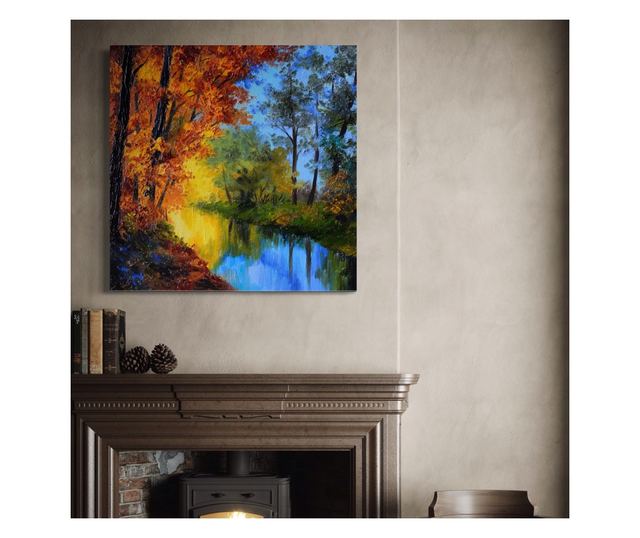 Tablou Canvas Premium LuxCanva® A1114, Langa Padure , Lac, Toamna, Peisaj, Natura, Culori Vibrante - 50 X 50