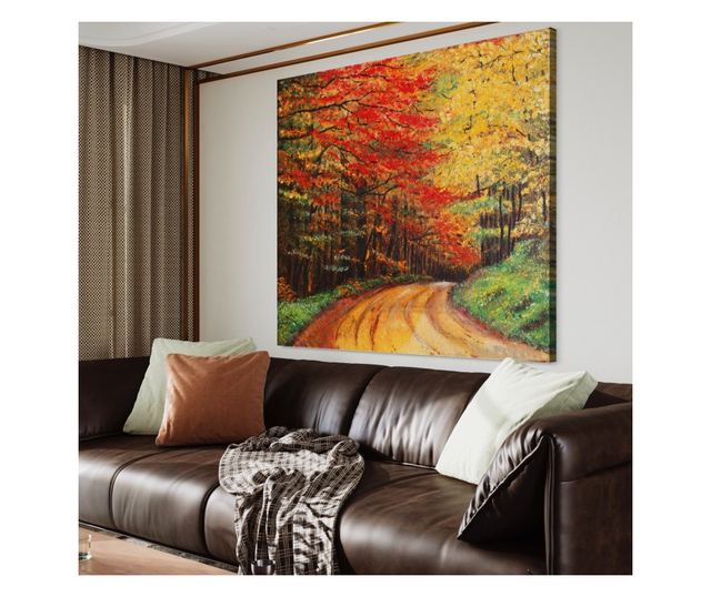 Tablou Canvas Premium LuxCanva® A1254, Drumul Din Padure , Decorativ, Living, Toamna, Copac, Frunze, Alee, Padure, Dormitor, Cul