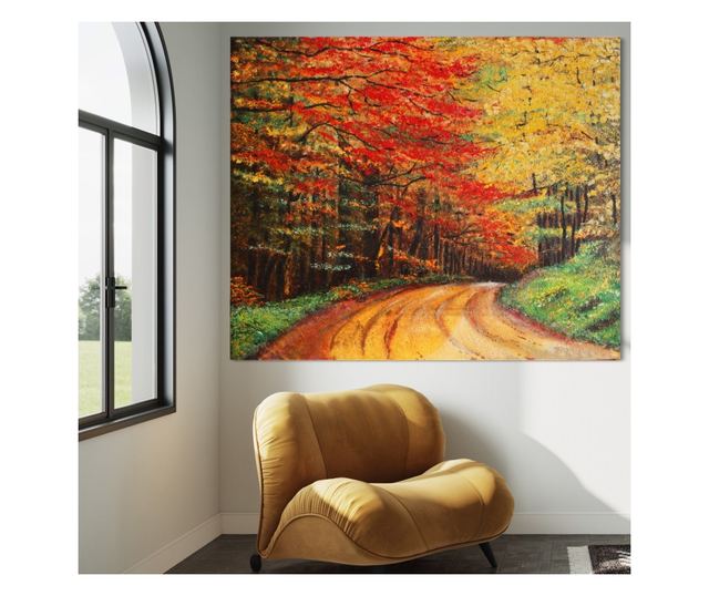 Tablou Canvas Premium LuxCanva® A1254, Drumul Din Padure , Decorativ, Living, Toamna, Copac, Frunze, Alee, Padure, Dormitor, Cul